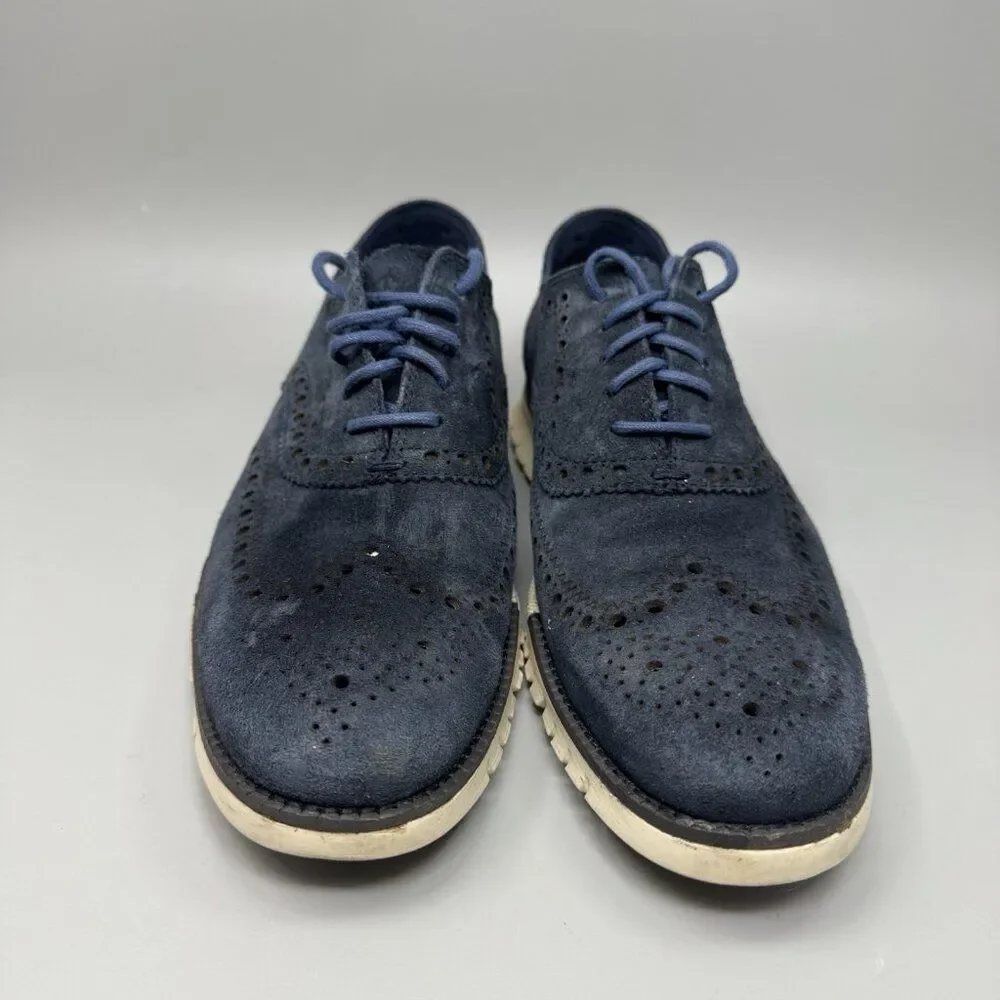 Cole Haan Zerogrand Wingtip Oxford 9.5 Men Suede Lace Up Minimal Stylish Blue